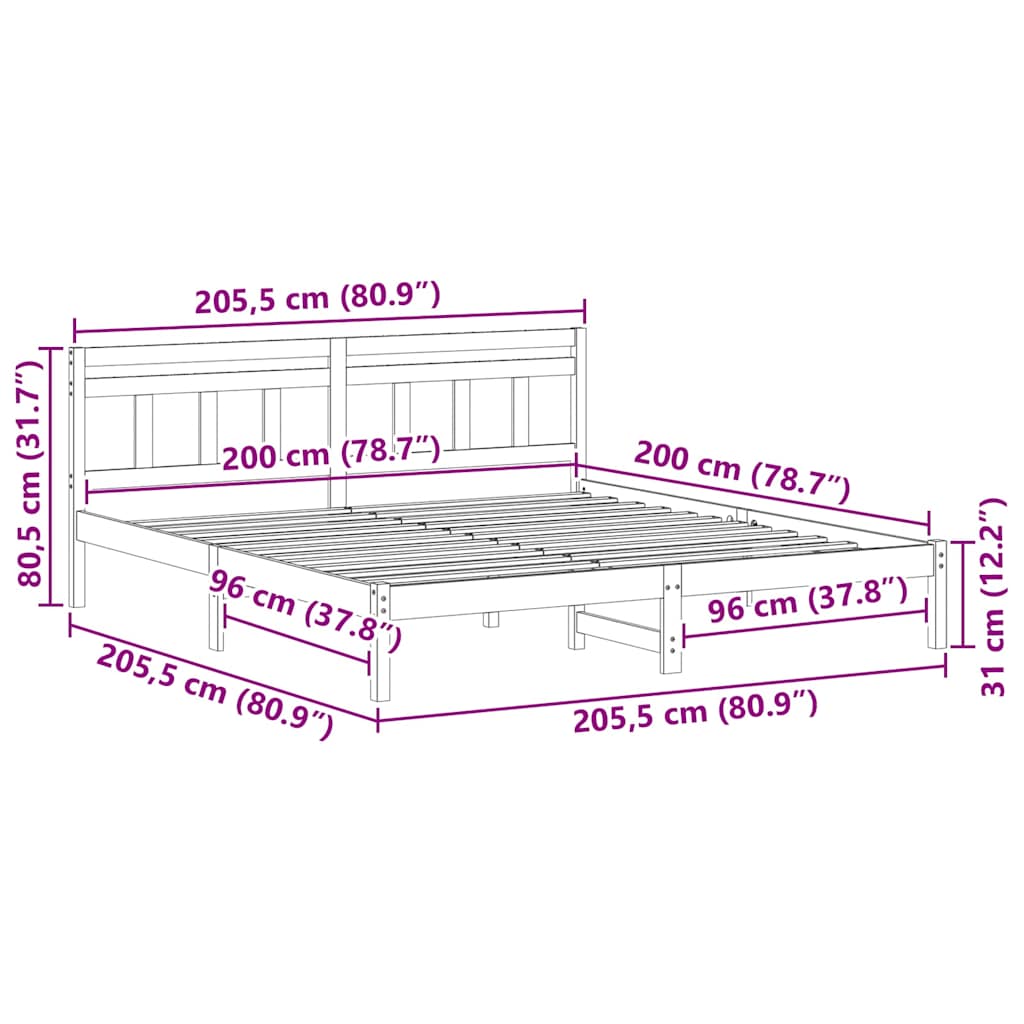 Bed Frame with Headboard White Solid pine wood