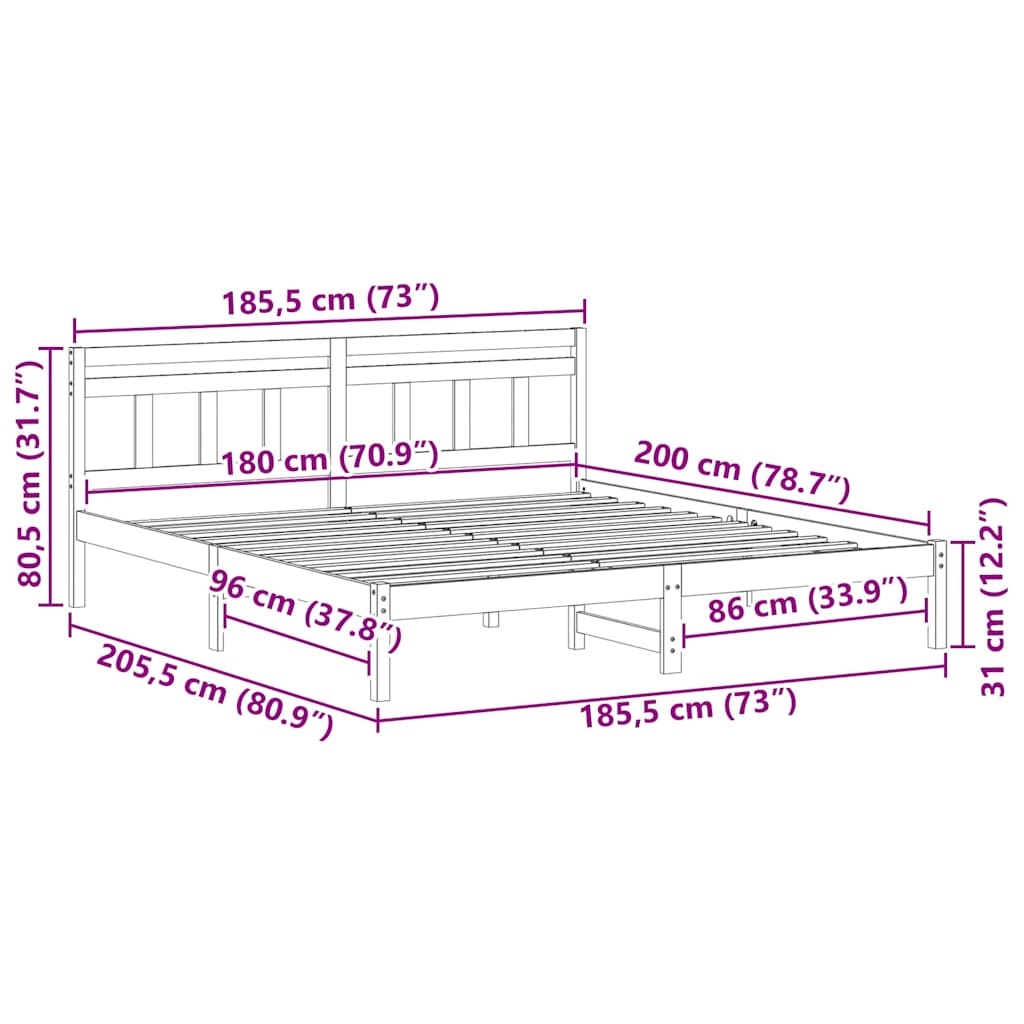 Bed Frame with Headboard Brown Pine wood