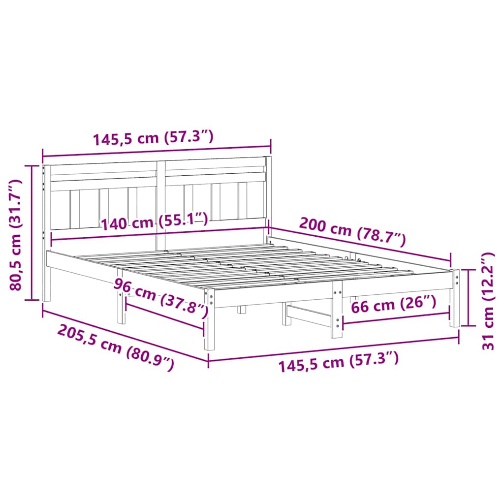 Bed Frame with Headboard Brown Solid pine wood