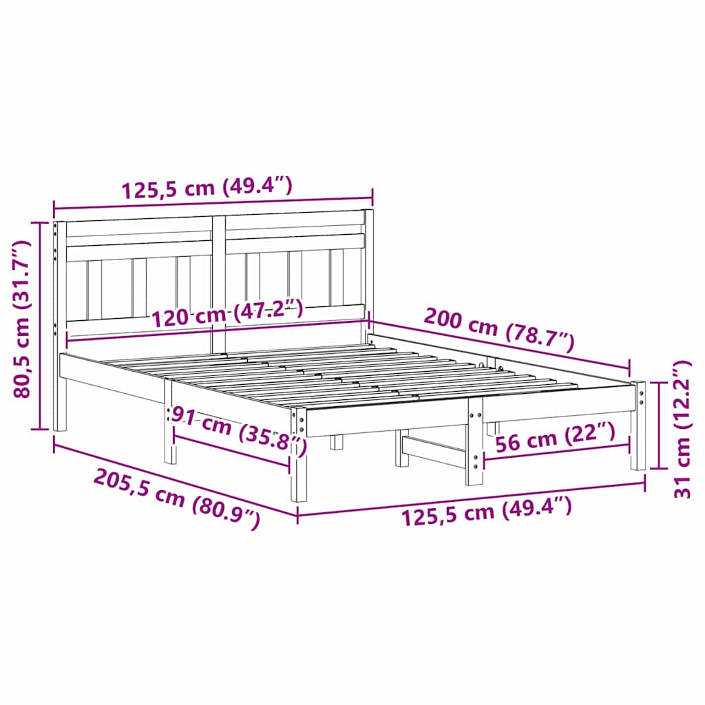 Bed Frame with Headboard Brown Solid pine wood