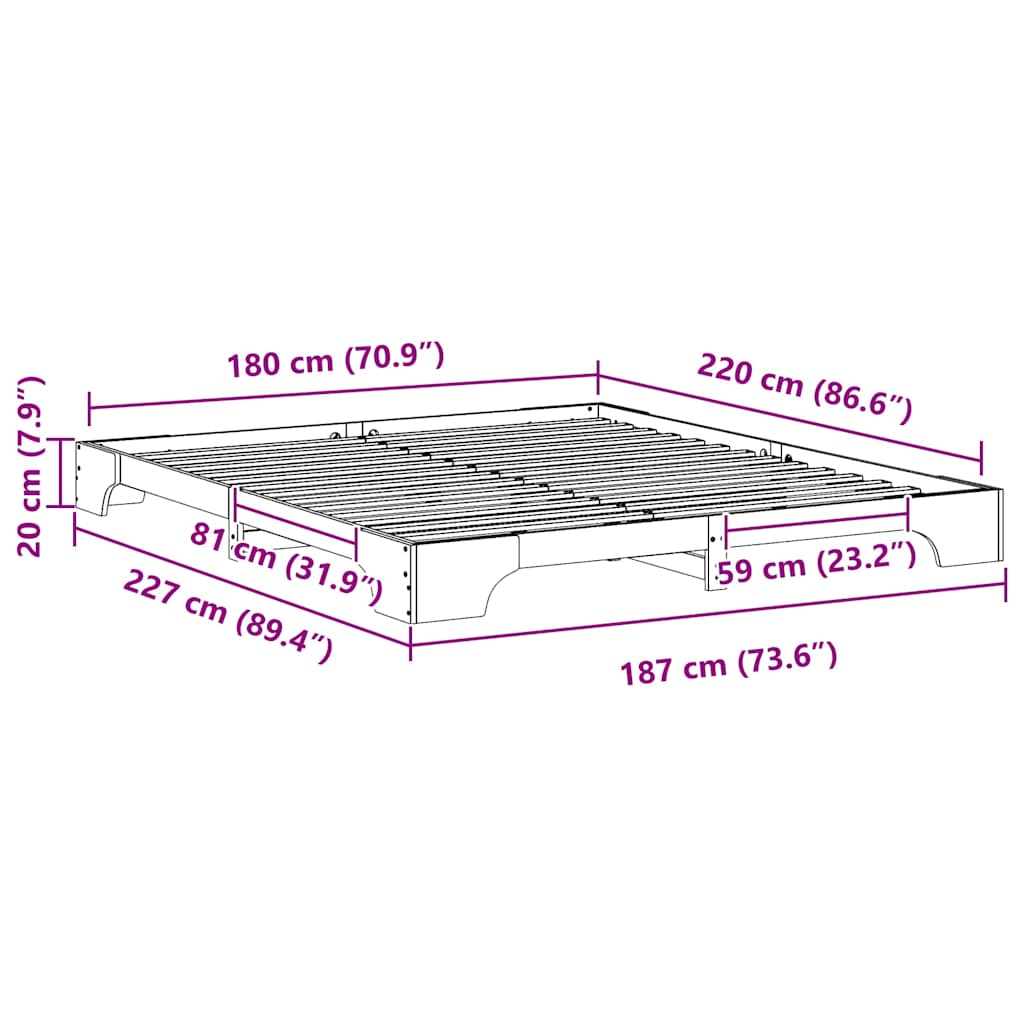 Bed Frame Brown 180 x 220 cm Solid Pine Wood