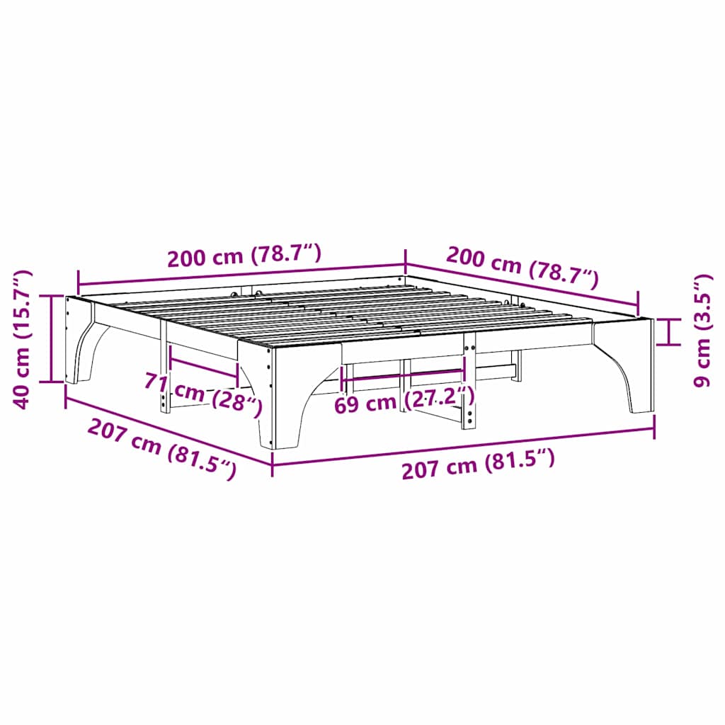 Bed Frame White 200 x 200 cm Solid Pine Wood