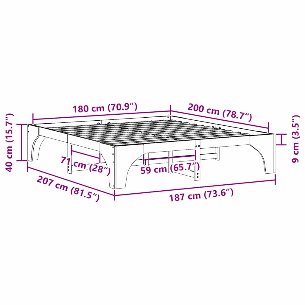 Bed Frame White 180 x 200 cm Solid Pine Wood