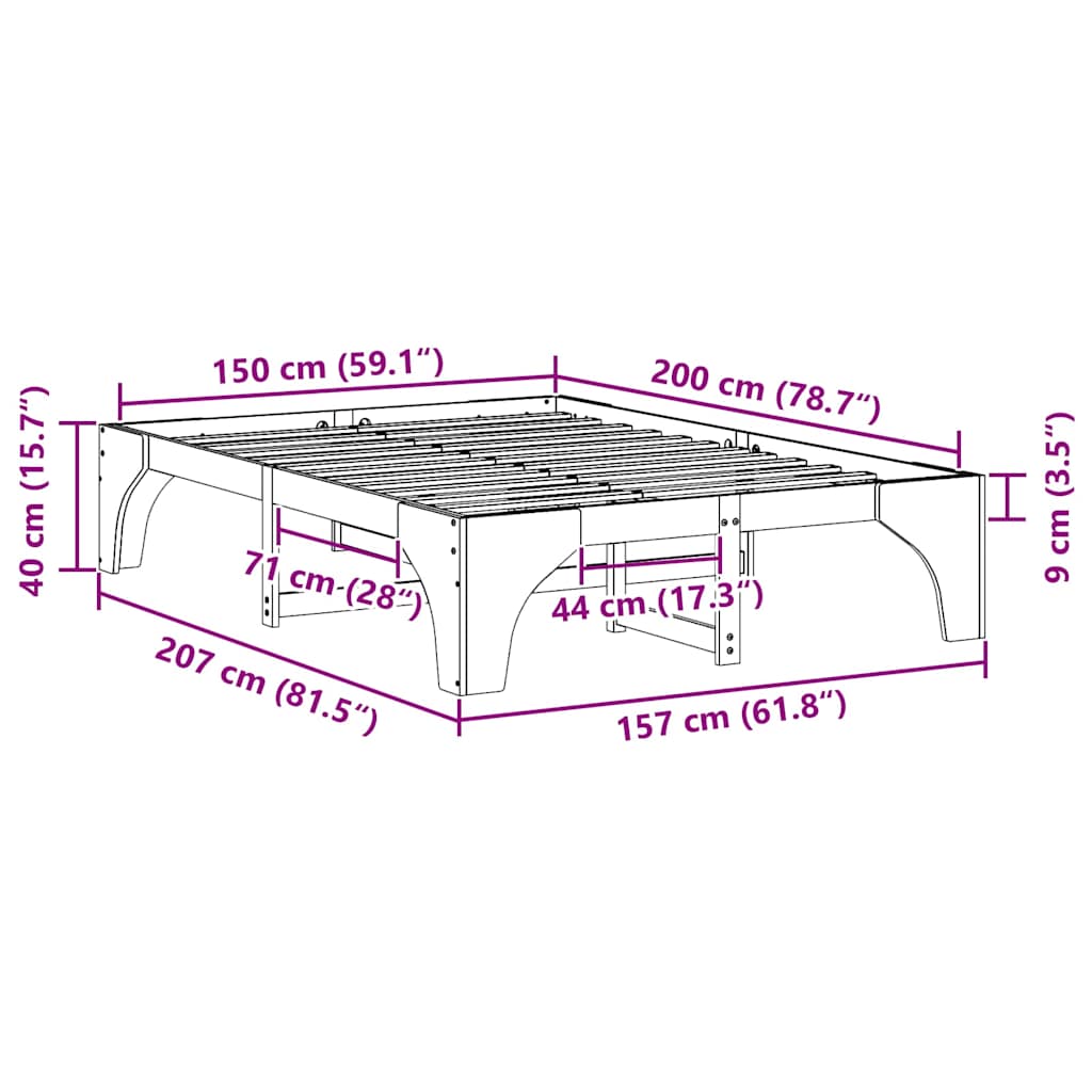 Bed Frame Brown 150 x 200 cm Solid Pine Wood
