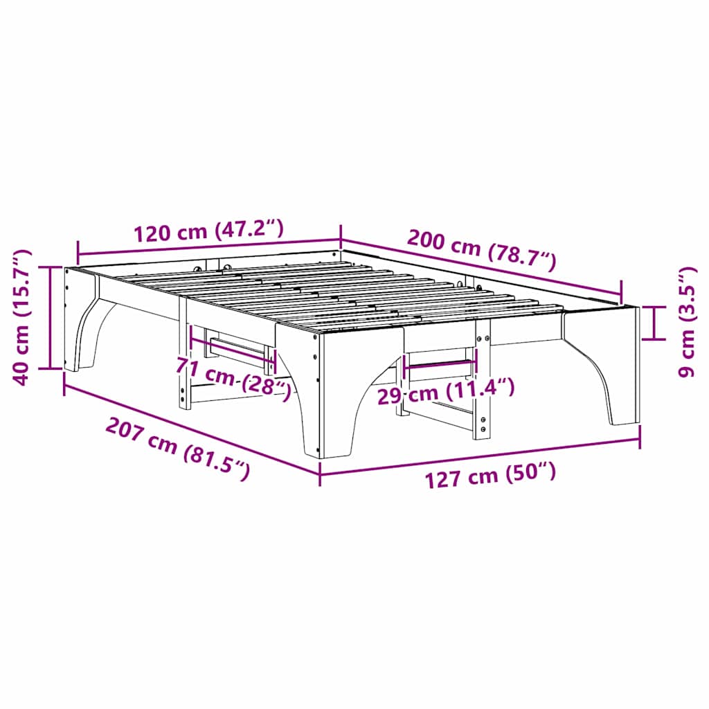 Bed Frame Brown 120 x 200 cm Solid Pine Wood