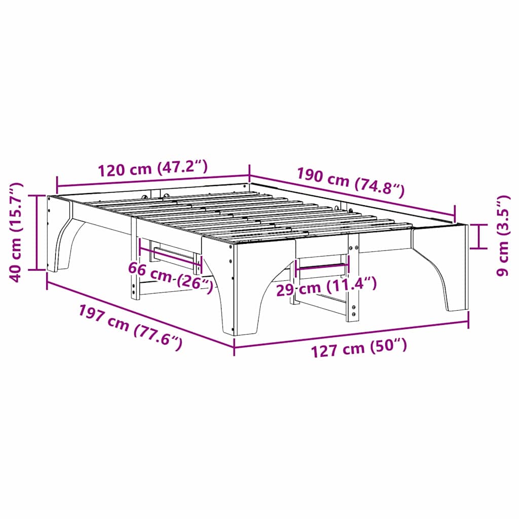 Bed Frame Brown 120 x 190 cm Solid Pine Wood