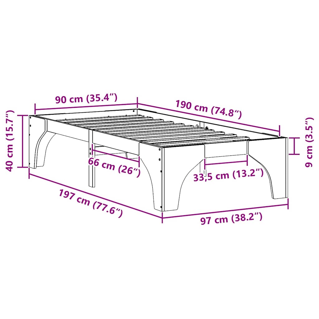 Bed Frame White 90 x 190 cm Solid Pine Wood