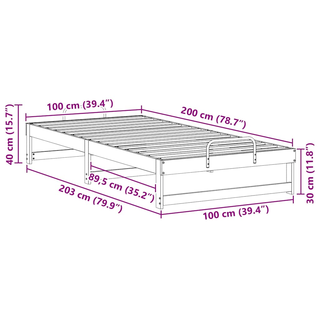 Bed Frame White 100 x 200 cm Solid Pine Wood