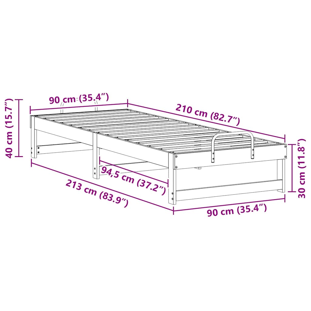 Bed Frame Brown 90 x 210 cm Solid Pine Wood
