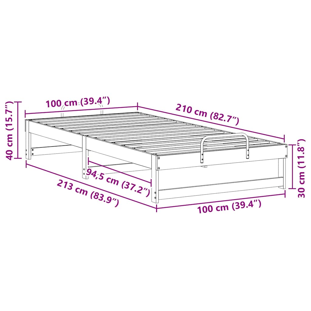 Bed Frame Brown 100 x 210 cm Solid Pine Wood