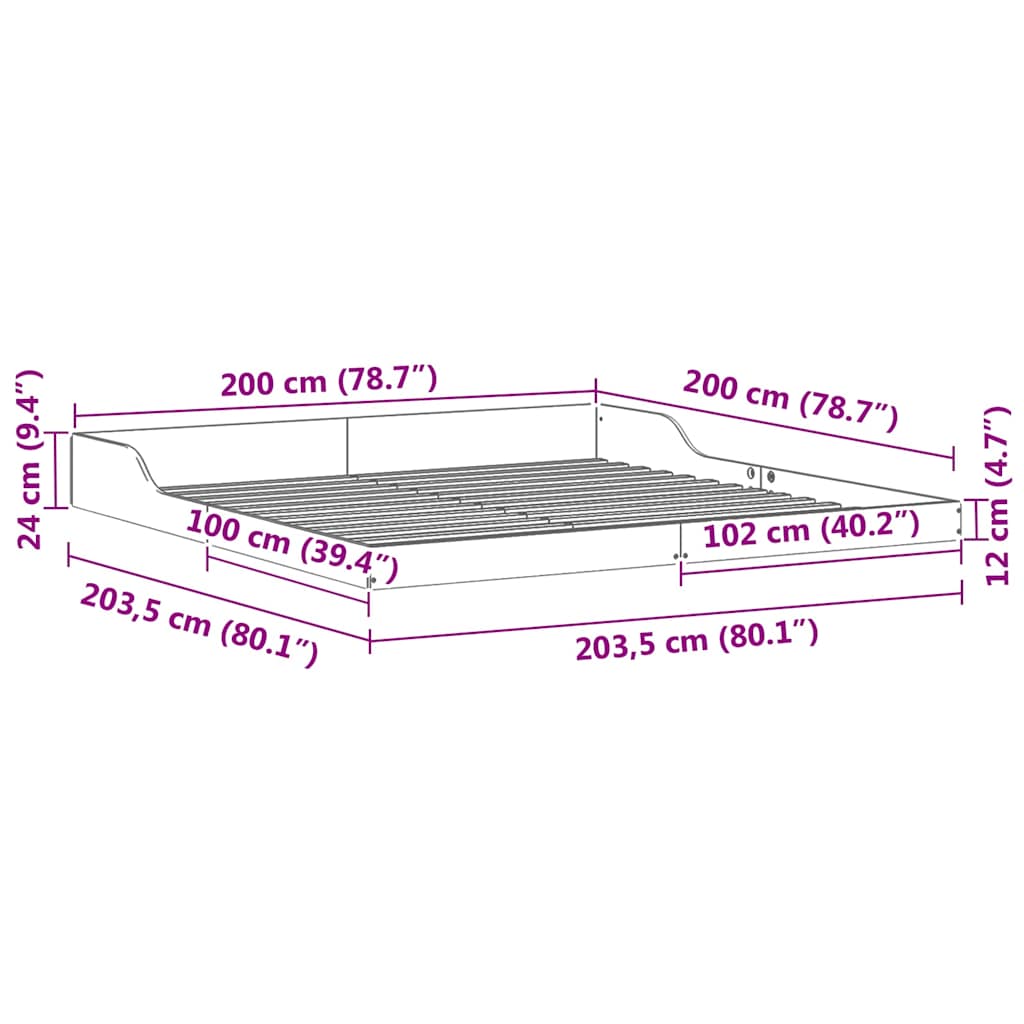 Bed Frame Brown 200 x 200 cm Solid Pine Wood