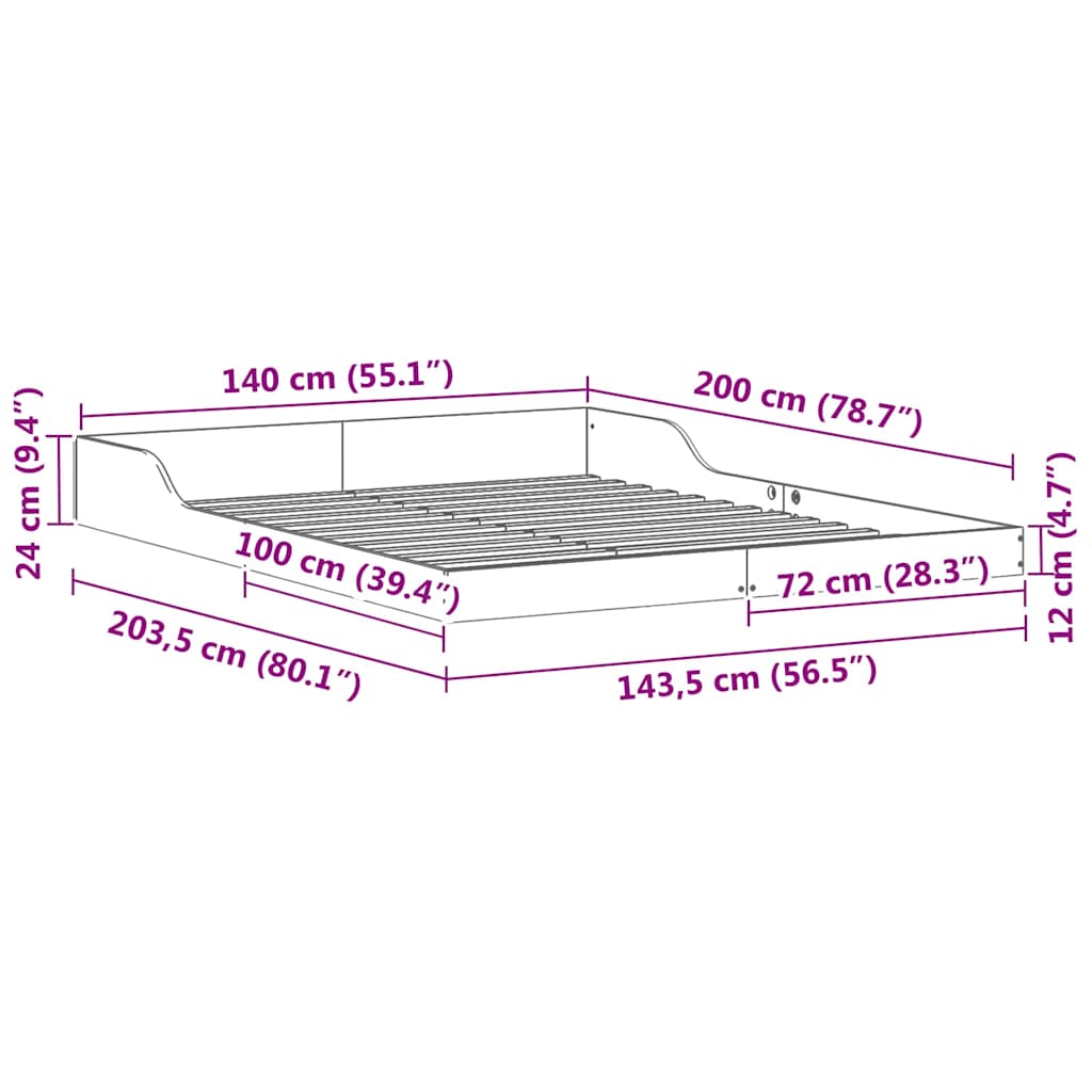 Bed Frame Brown 140 x 200 cm Solid Pine Wood