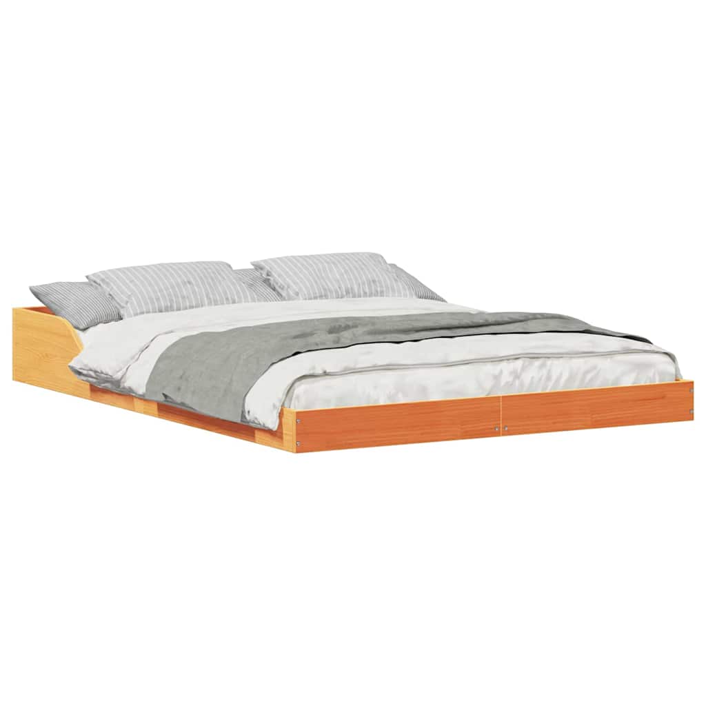 Bed Frame Wax brown 135 x 190 cm Solid pine wood