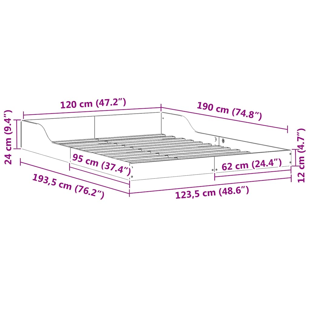 Bed Frame Brown 120 x 190 cm Solid pine wood