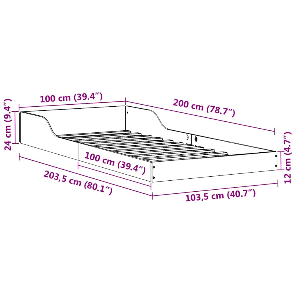 Bed Frame White 100 x 200 cm Solid pine wood
