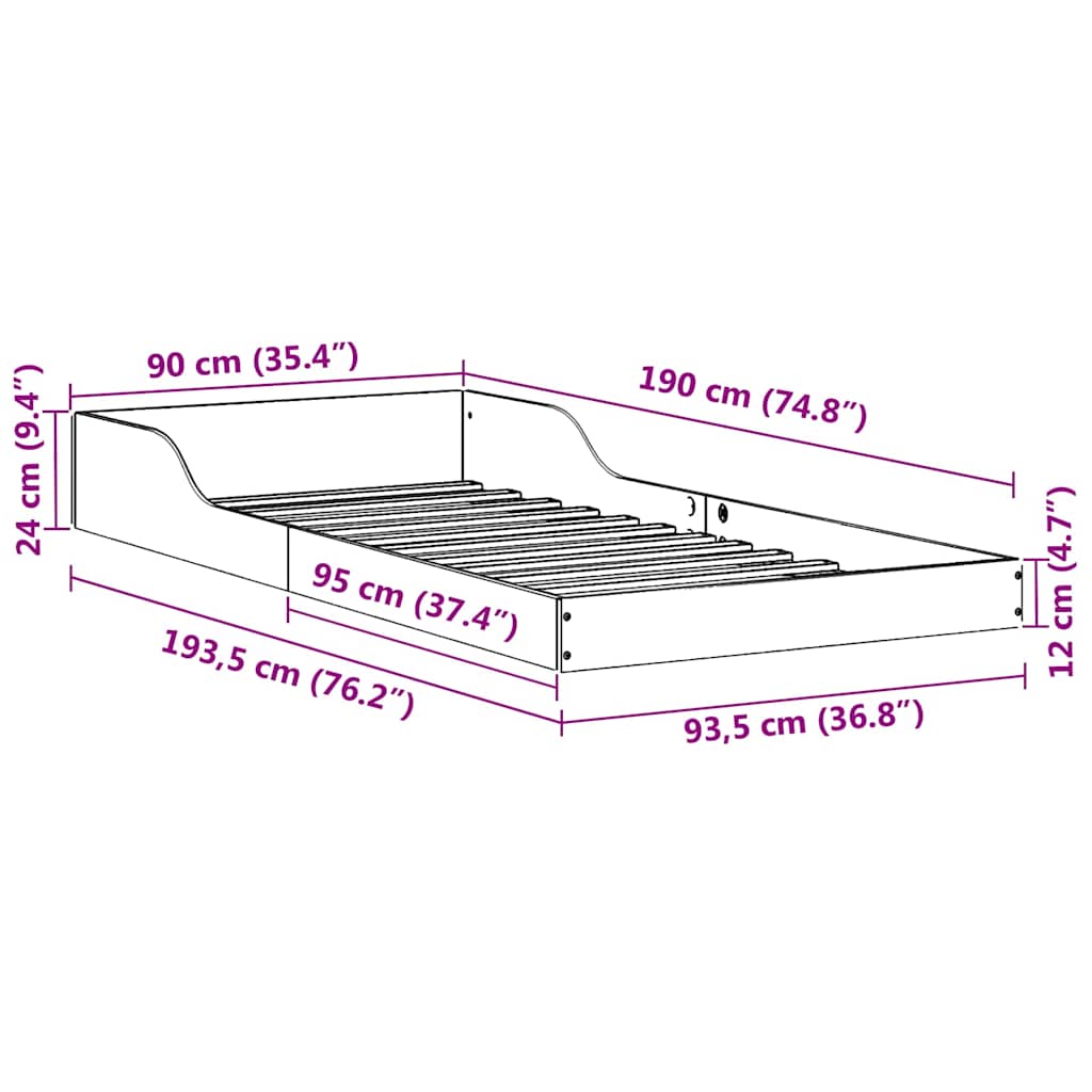 Bed Frame Wax Brown 90 x 190 cm Solid Pine Wood