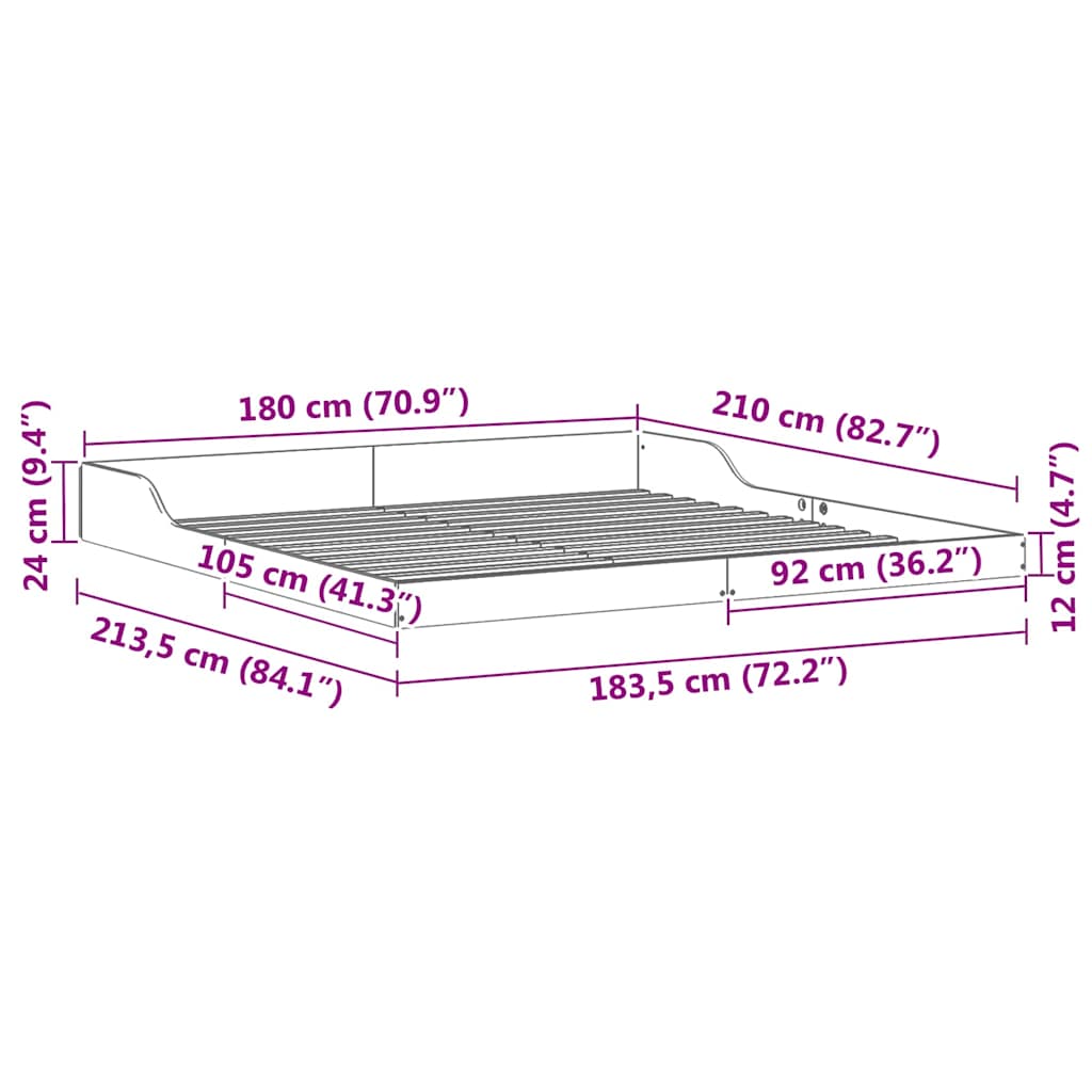 Bed Frame Brown 180 x 210 cm Solid pine wood