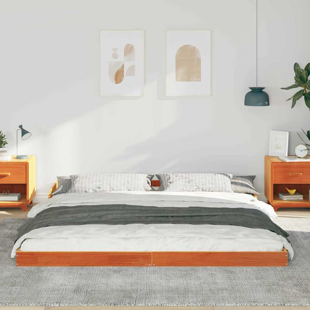 Bed Frame Wax brown 200 x 210 cm Solid pine wood