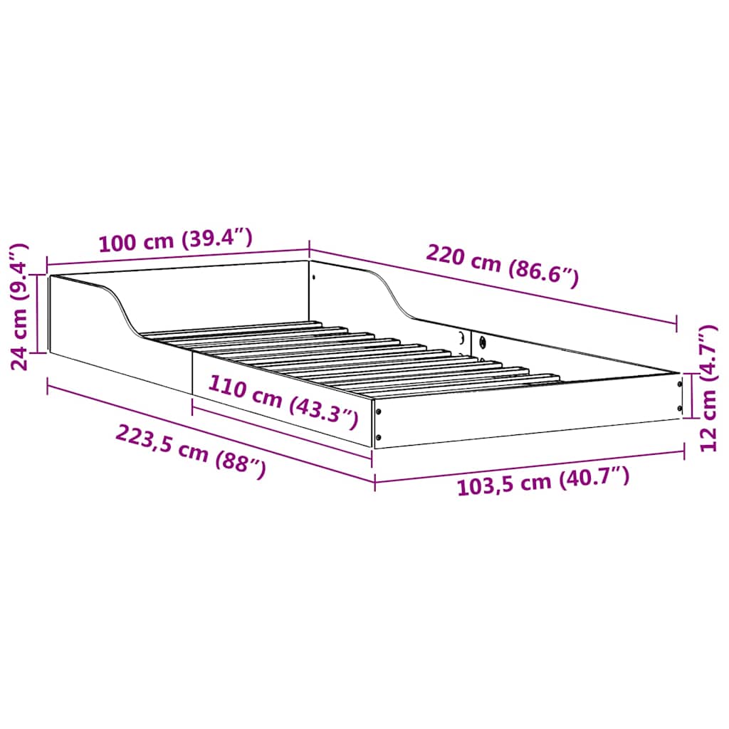 Bed Frame Brown 100 x 220 cm Solid pine wood
