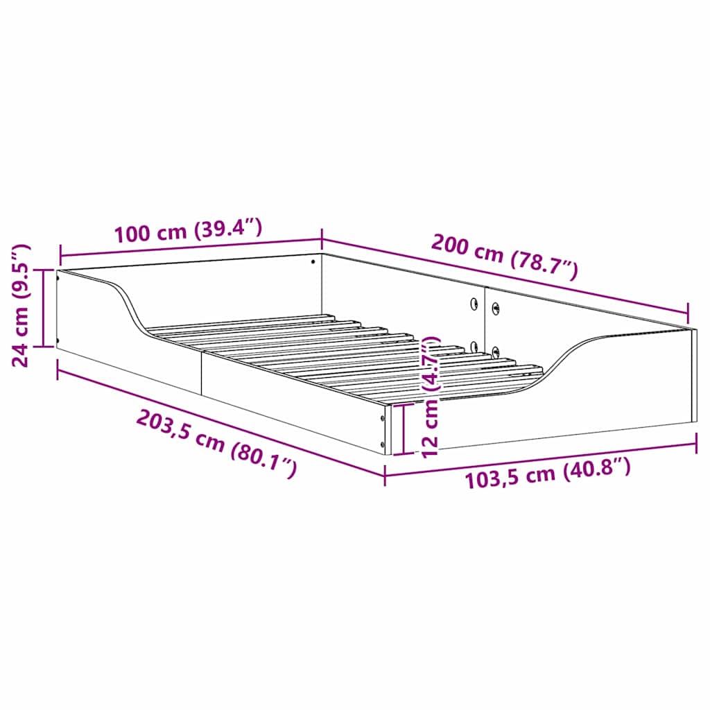 Floor Bed Frame Brown 100 x 200 cm Solid pine wood