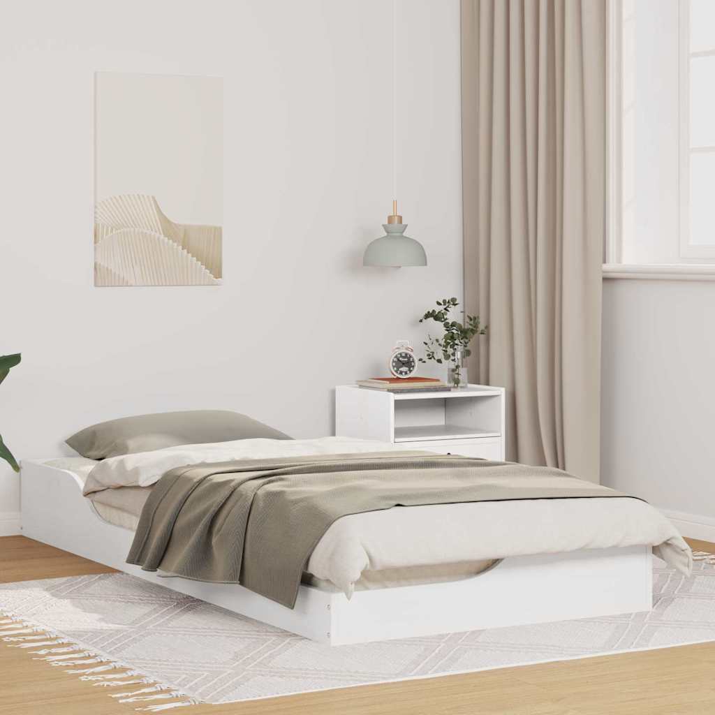 Floor Bed Frame White 90 x 200 cm Solid pine wood