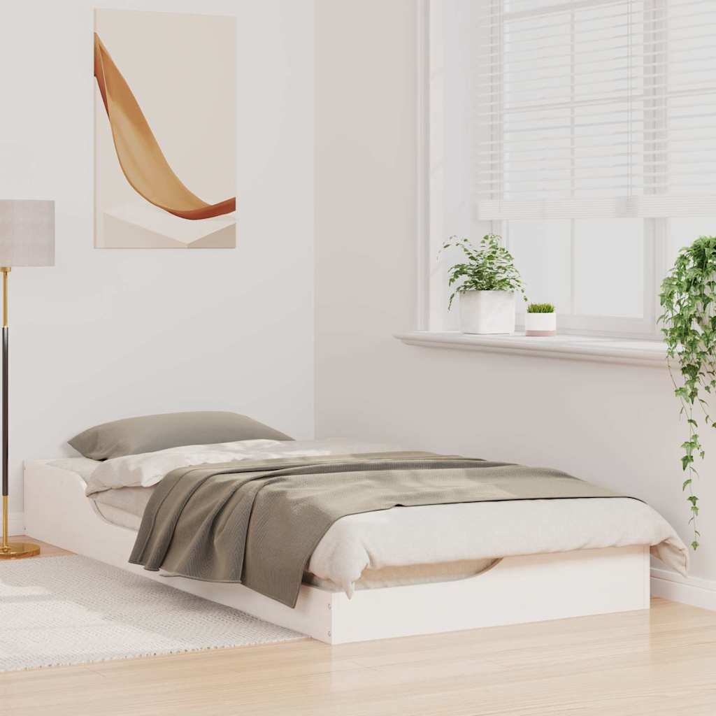 Floor Bed Frame White 90 x 200 cm Solid pine wood