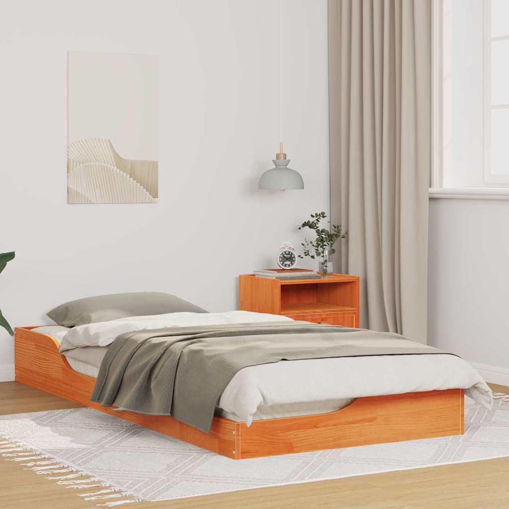 Floor Bed Frame Wax brown 80 x 200 cm Solid pine wood