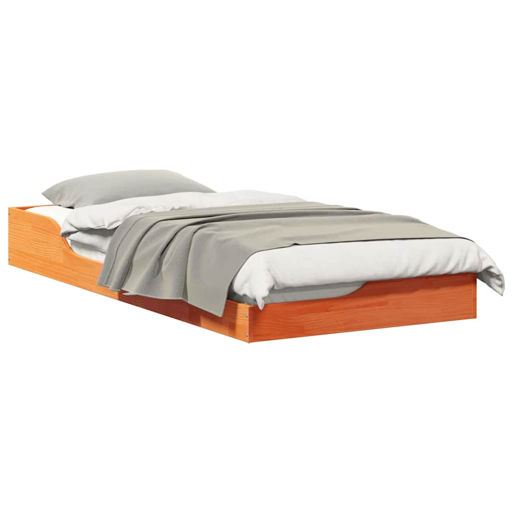 Floor Bed Frame Wax brown 80 x 200 cm Solid pine wood