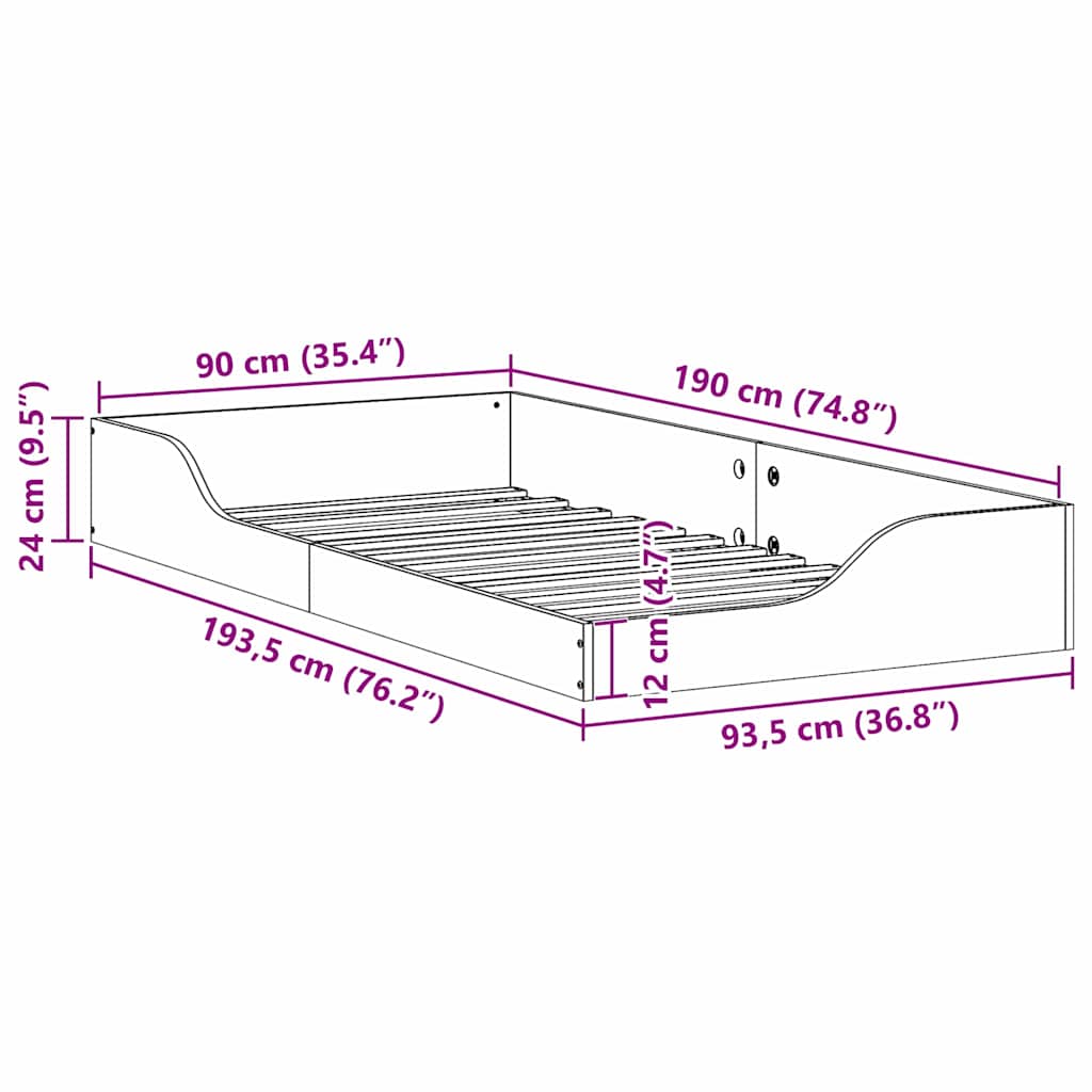 Bed Frame Brown 90 x 190 cm Solid Pine Wood