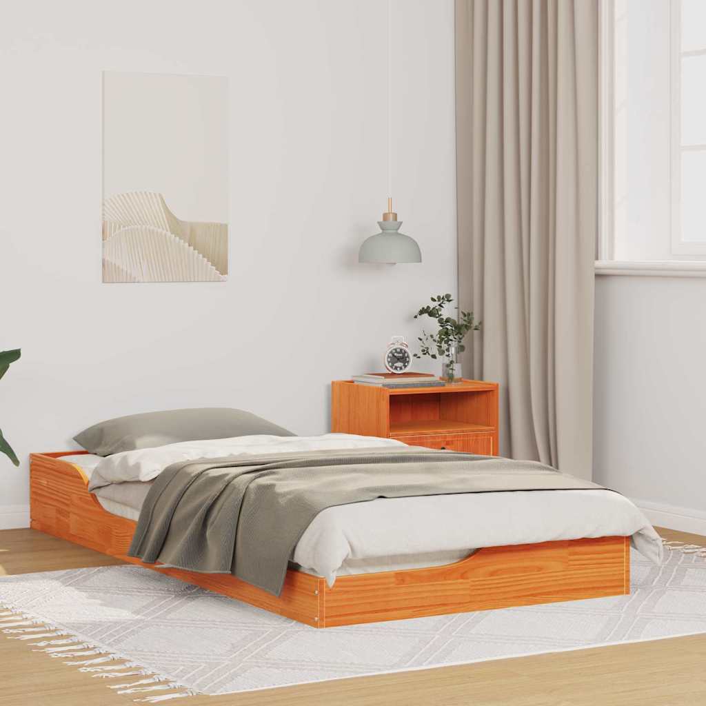Floor Bed Frame Wax brown 90 x 190 cm Solid pine wood