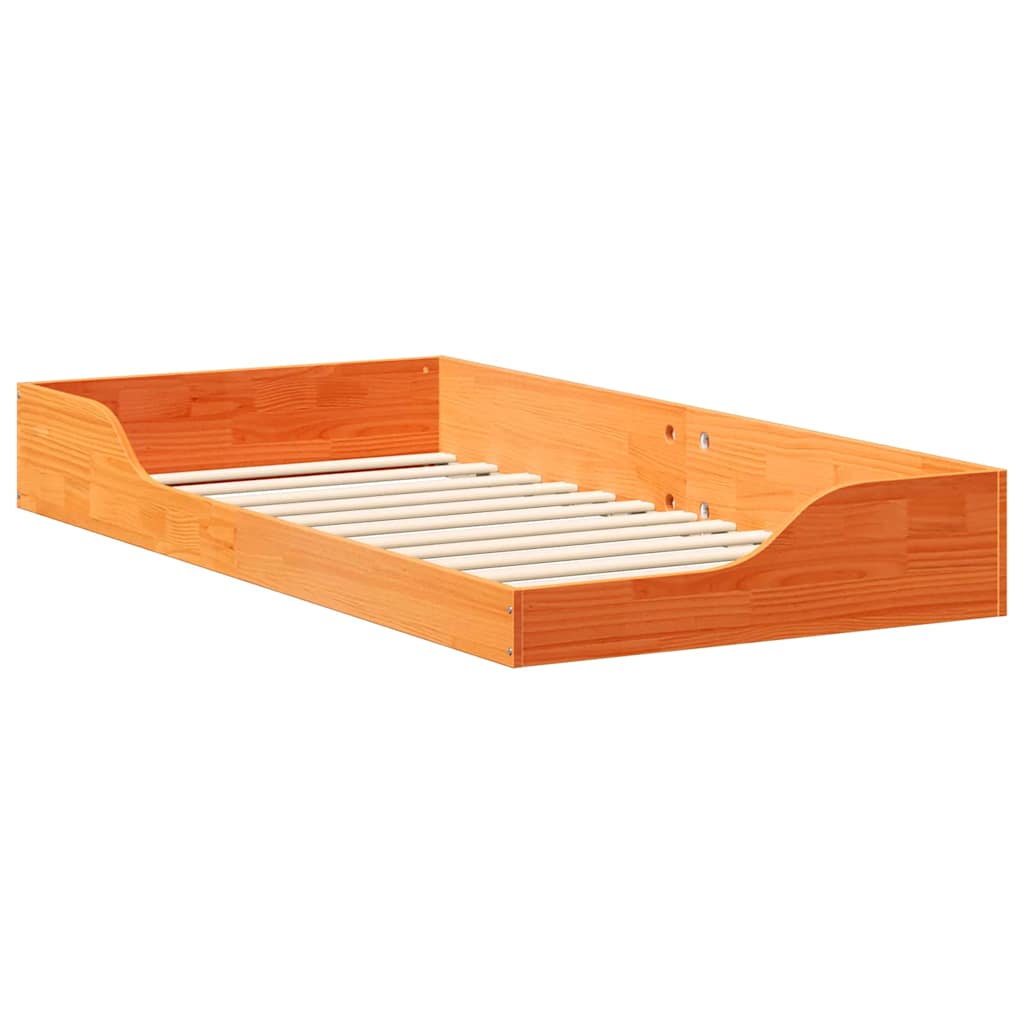 Floor Bed Frame Wax brown 90 x 190 cm Solid pine wood