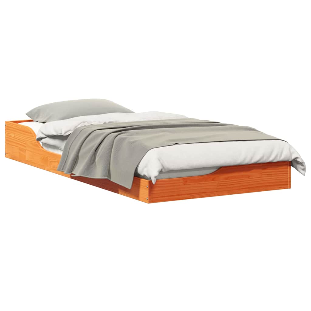 Floor Bed Frame Wax brown 90 x 190 cm Solid pine wood