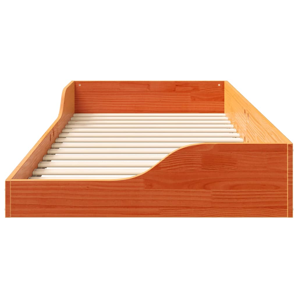 Floor Bed Frame Wax brown 80 x 210 cm Solid pine wood