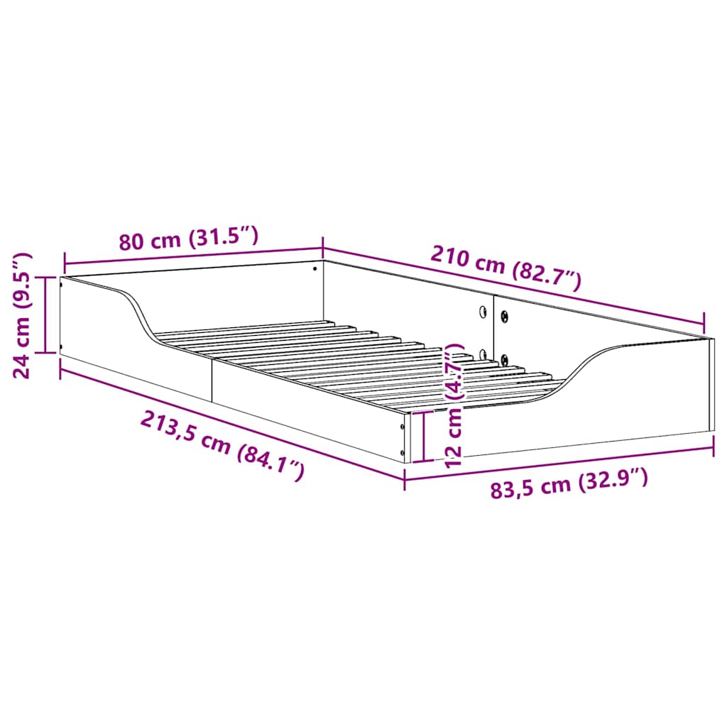 Bed Frame Wax Brown 80 x 210 cm Solid Pine Wood