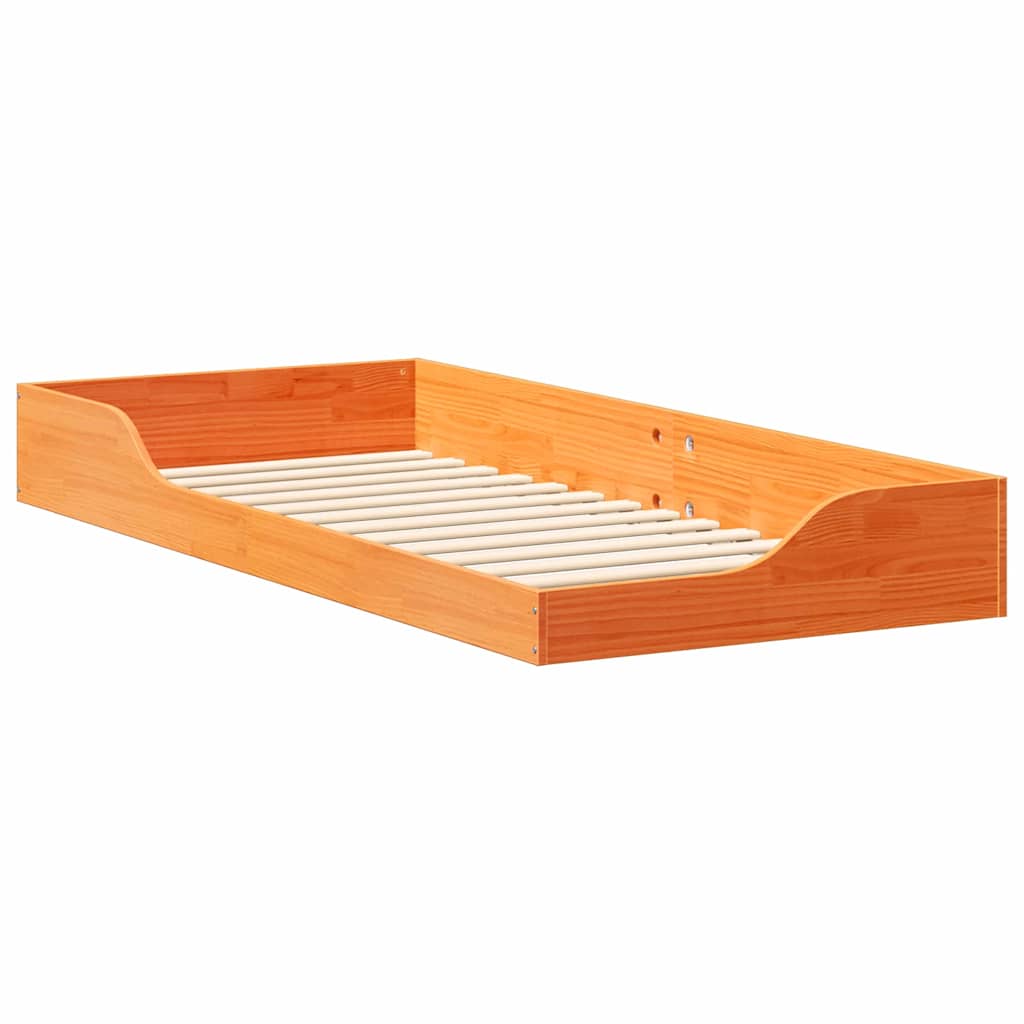 Floor Bed Frame Wax brown 90 x 210 cm Solid pine wood