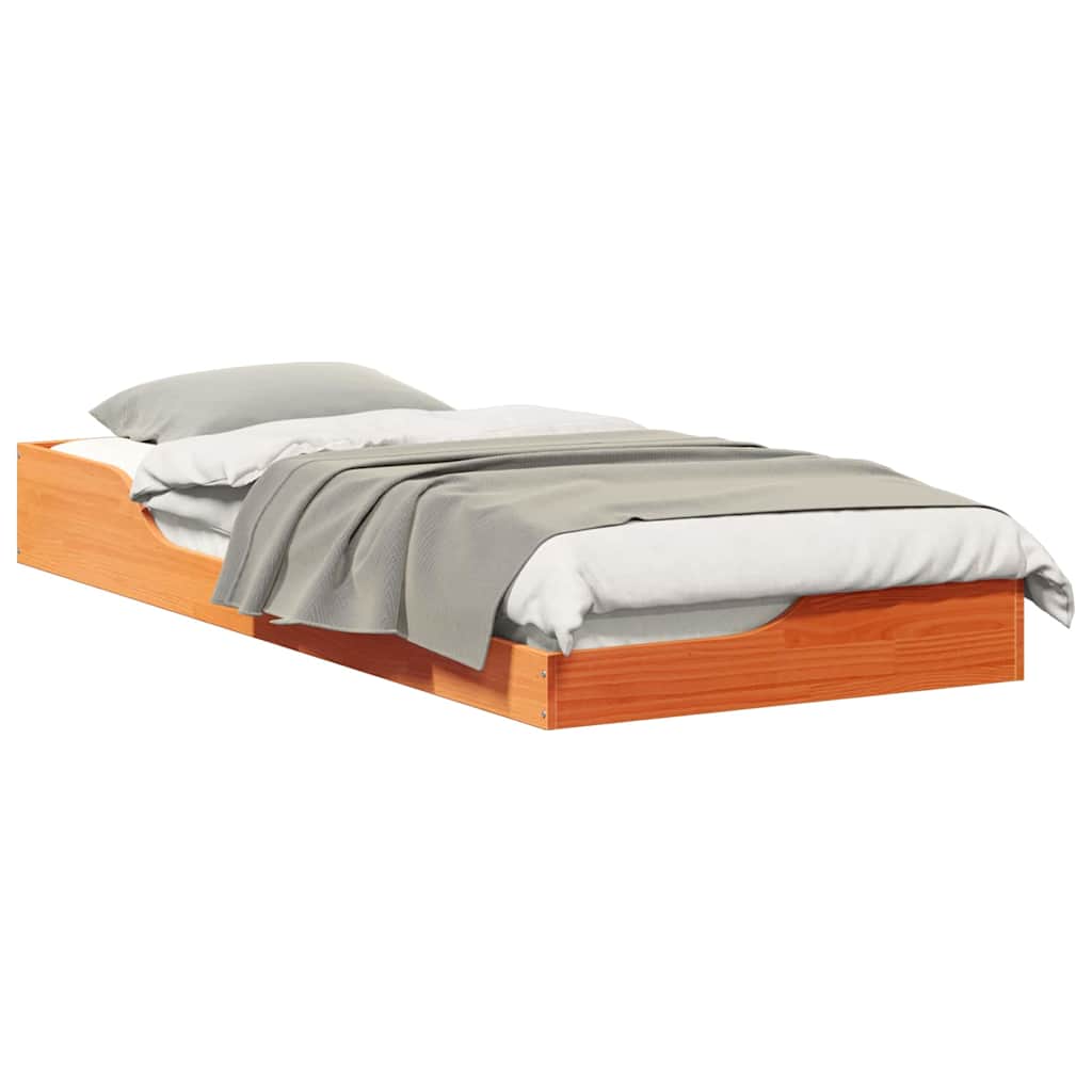 Floor Bed Frame Wax brown 90 x 210 cm Solid pine wood