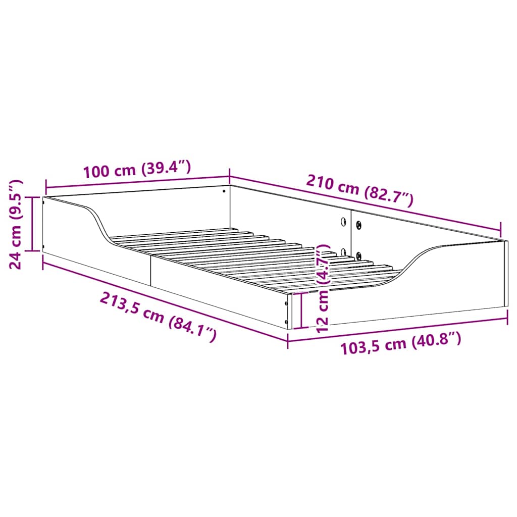 Bed Frame Wax Brown 100 x 210 cm Solid Pine Wood