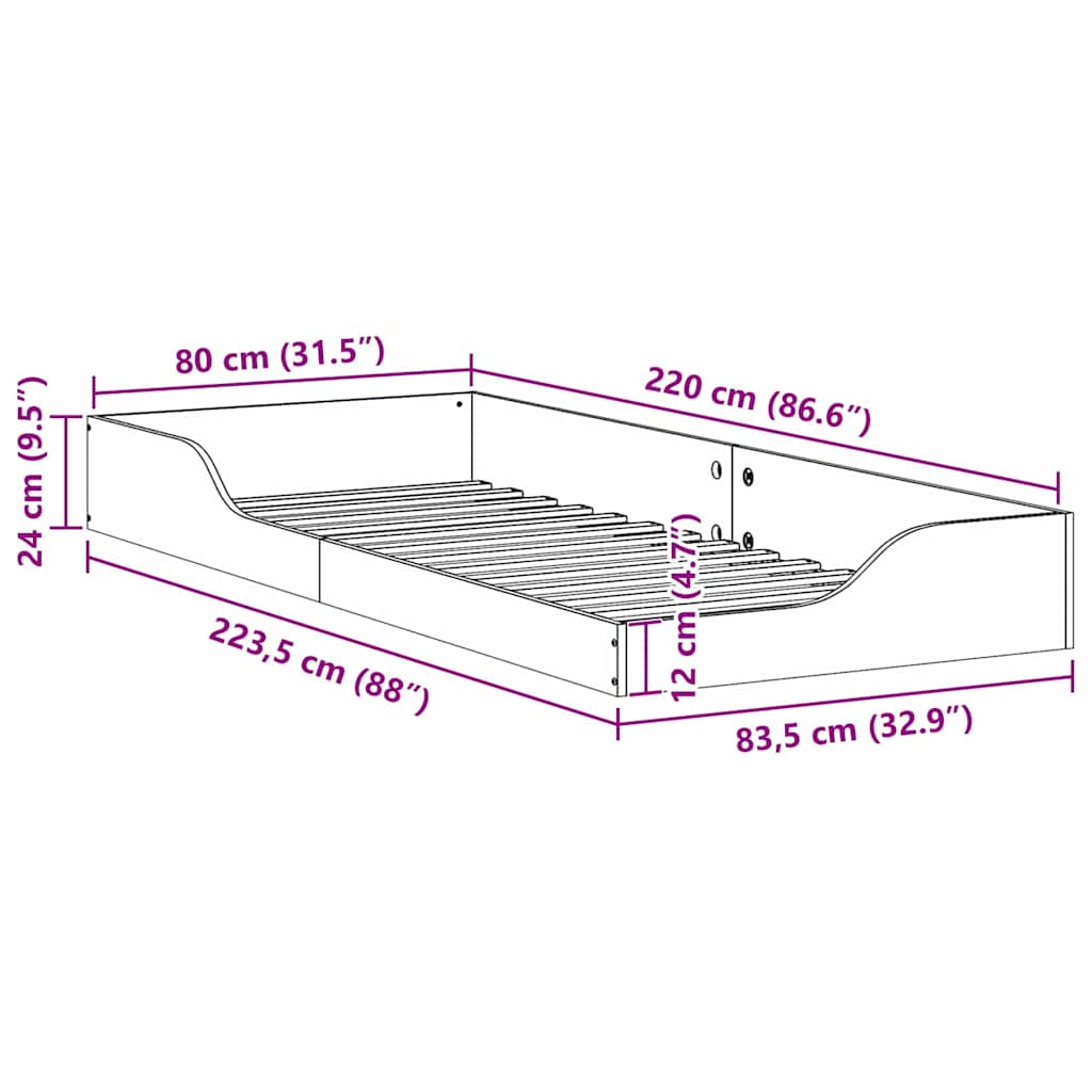 Bed Frame Brown 80 x 220 cm Solid Pine Wood