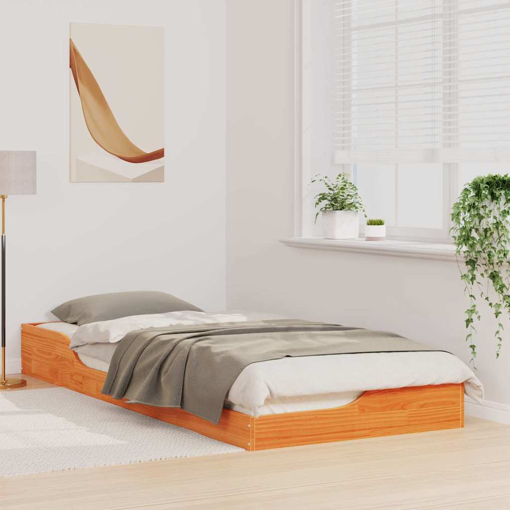 Floor Bed Frame Wax brown 80 x 220 cm Solid pine wood