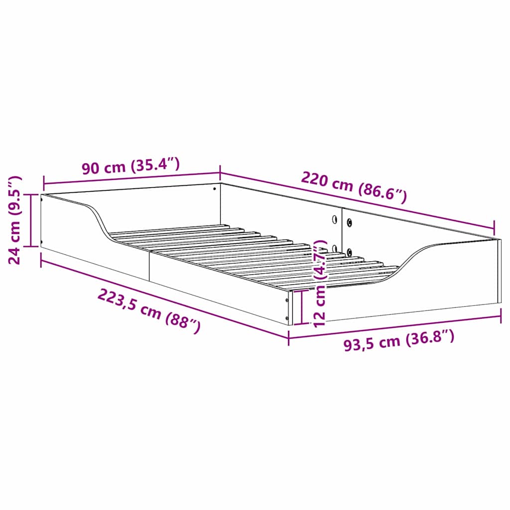 Floor Bed Frame Brown 90 x 220 cm Solid pine wood