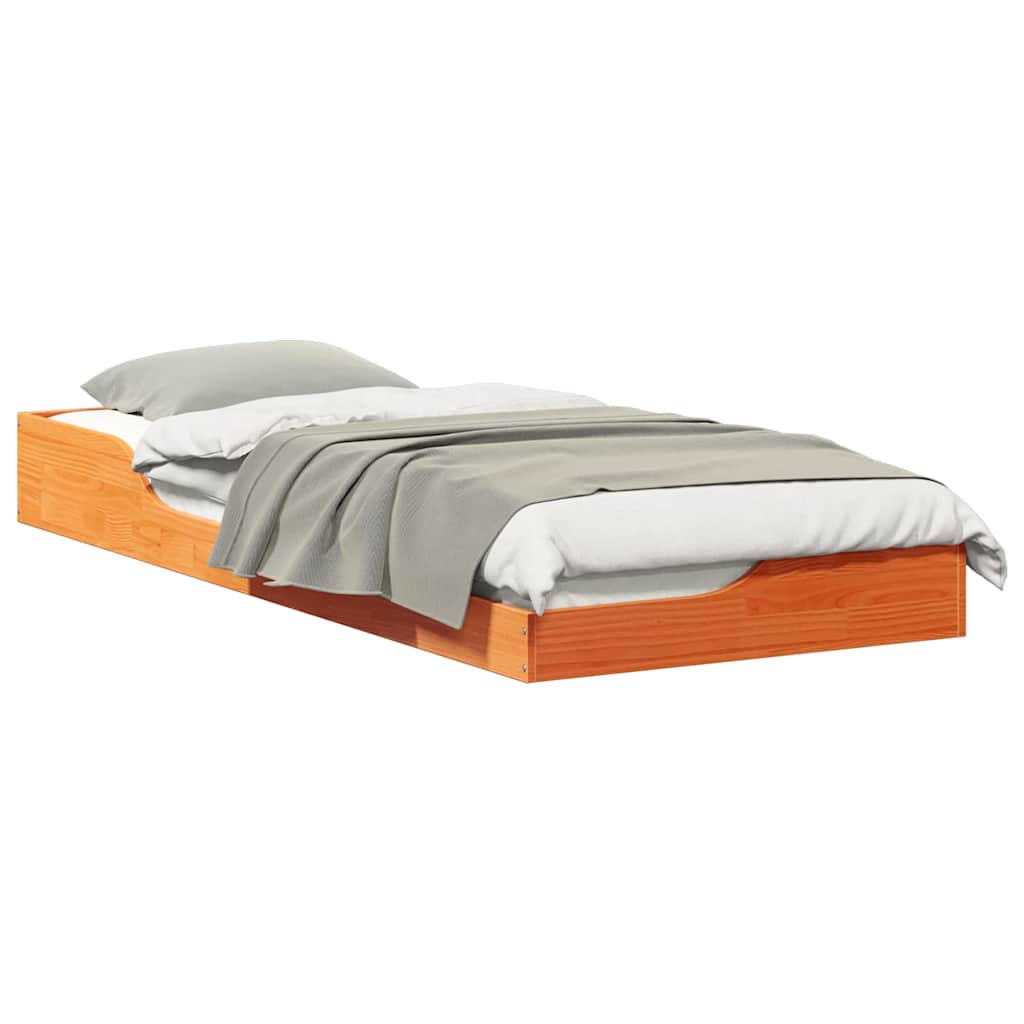 Floor Bed Frame Wax brown 90 x 220 cm Solid pine wood