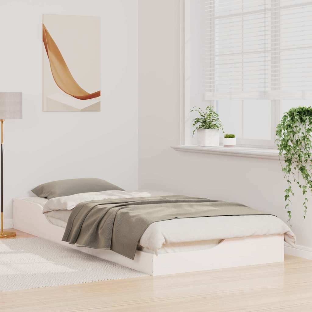 Floor Bed Frame White 100 x 220 cm Solid pine wood