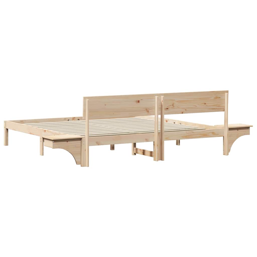 Bed Frame with Bedside Tables Brown Solid pine wood