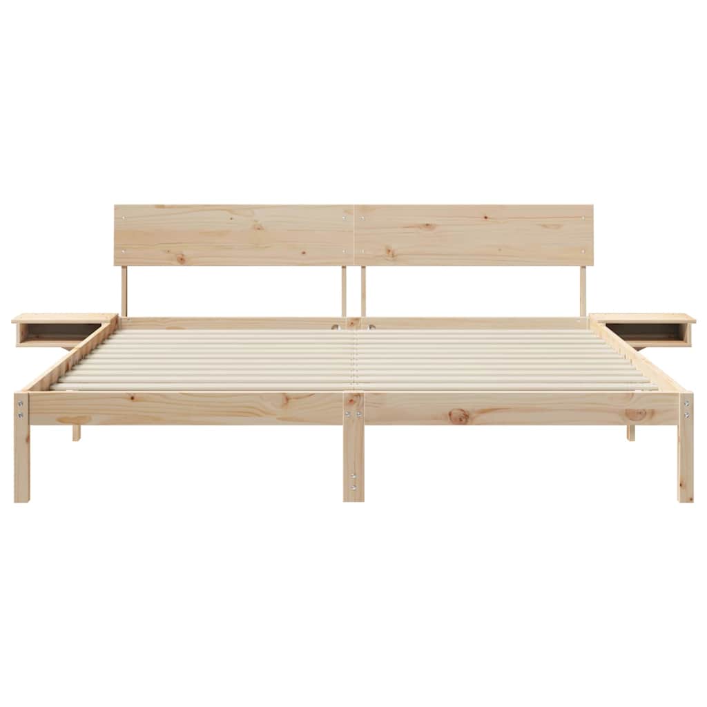 Bed Frame with Bedside Tables Brown Solid pine wood