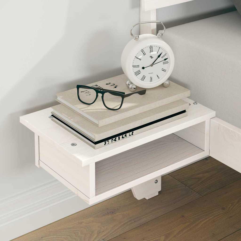 Bed Frame with Bedside Tables White Solid pine wood