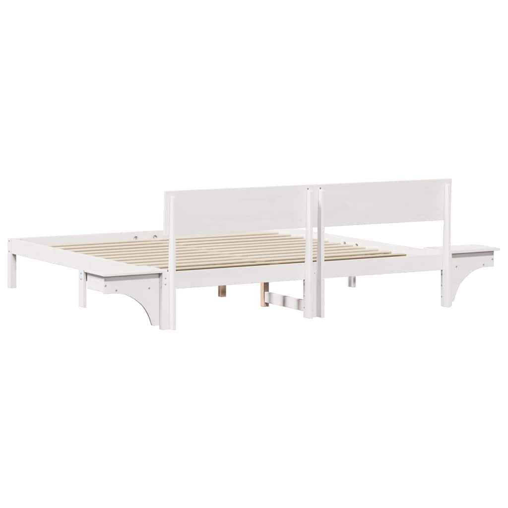 Bed Frame with Bedside Tables White Solid pine wood