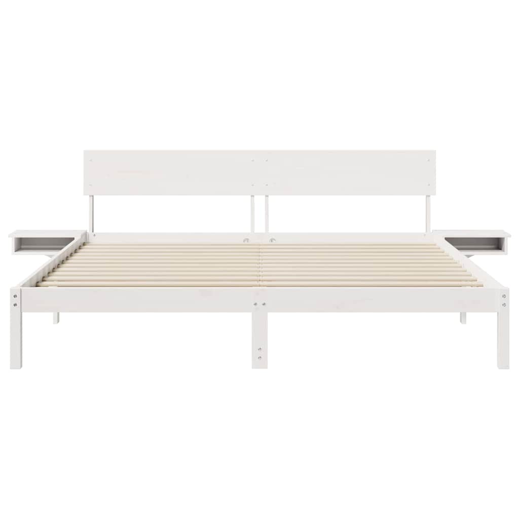 Bed Frame with Bedside Tables White Solid pine wood