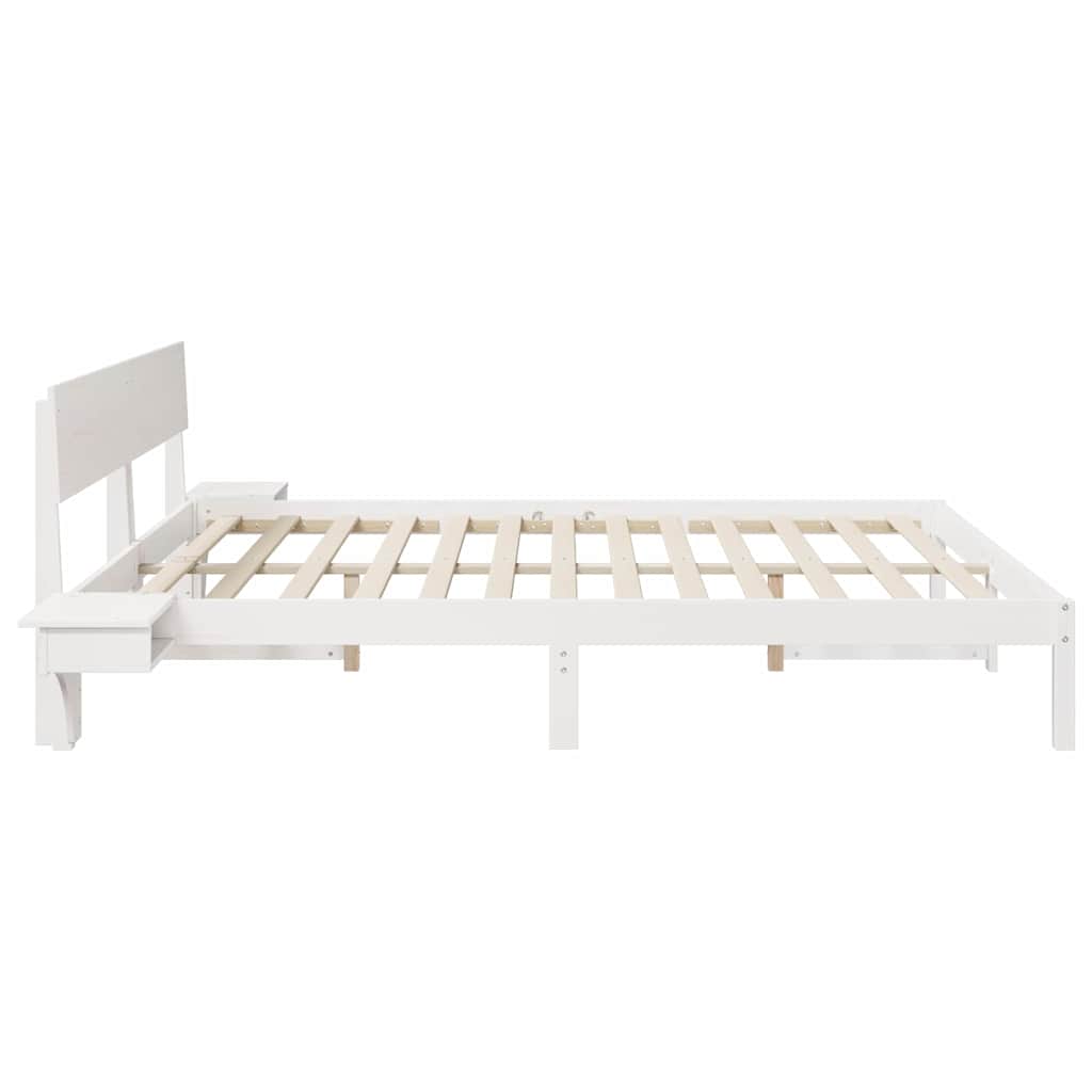 Bed Frame with Bedside Tables White Solid pine wood