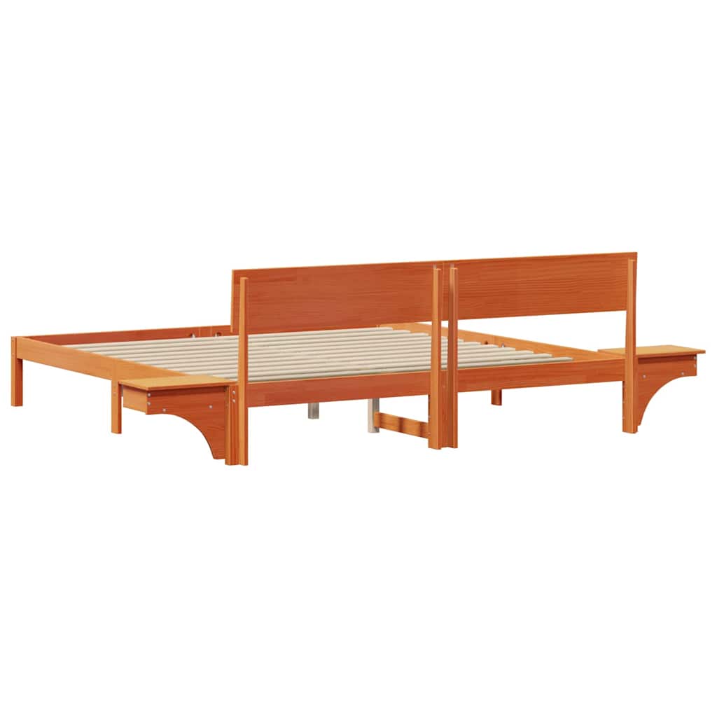 Bed Frame with Bedside Tables Wax brown Solid pine wood