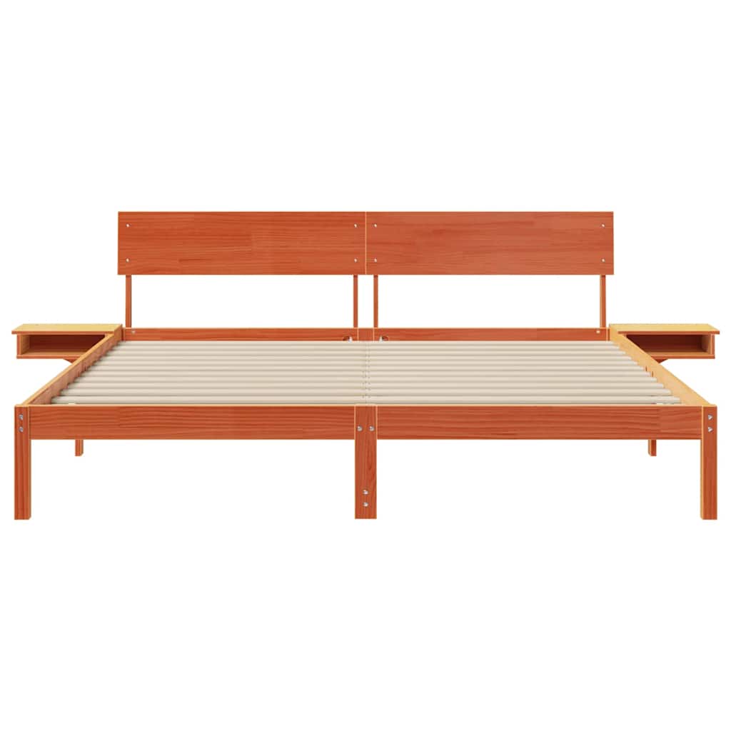 Bed Frame with Bedside Tables Wax brown Solid pine wood